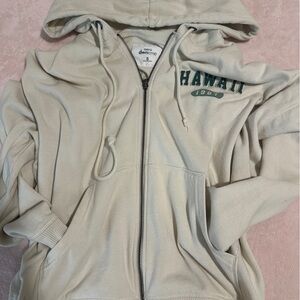 AEROPOSTALE Cream Zip-Up Hoodie with Hawaii Print